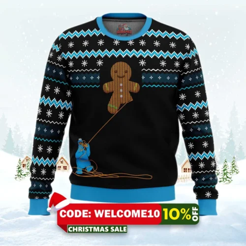 gingerbread cookie monster ugly christmas sweater 1