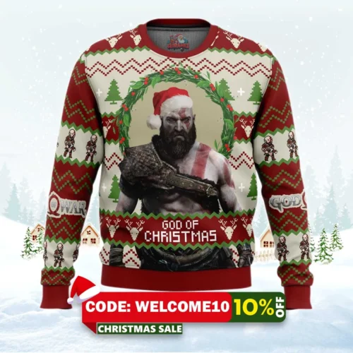 god of christmas god of war ugly christmas sweater 1