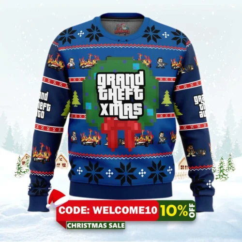 grand theft xmas gta grand theft auto ugly christmas sweater 1