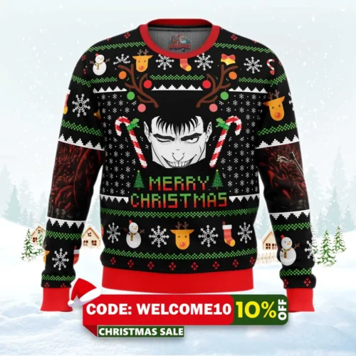 guts santa claus berzerk ugly christmas sweater 1