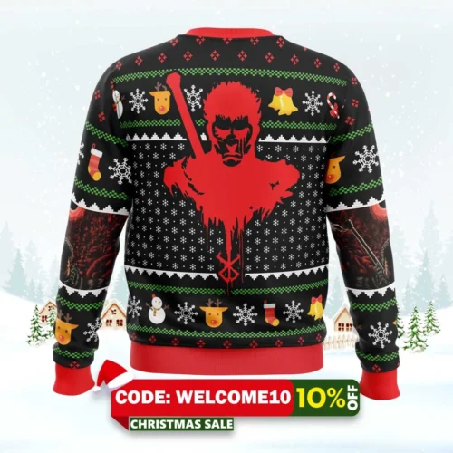 guts santa claus berzerk ugly christmas sweater 2