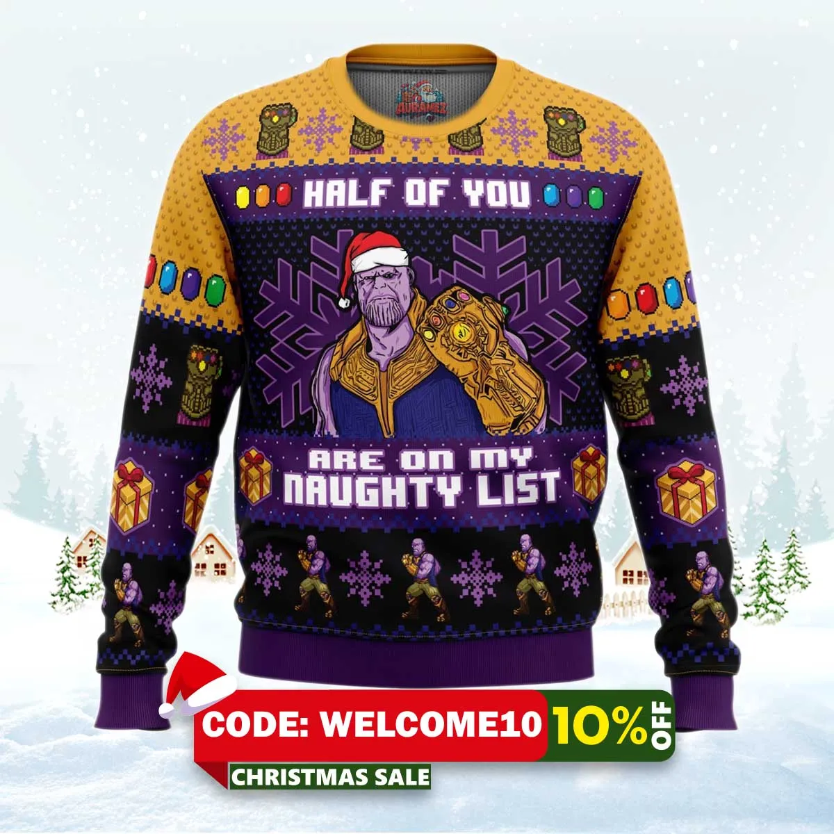 half of you are on the naughty list thanos marvel ugly christmas sweater 1 half of you are on the naughty list thanos marvel ugly christmas sweater 1