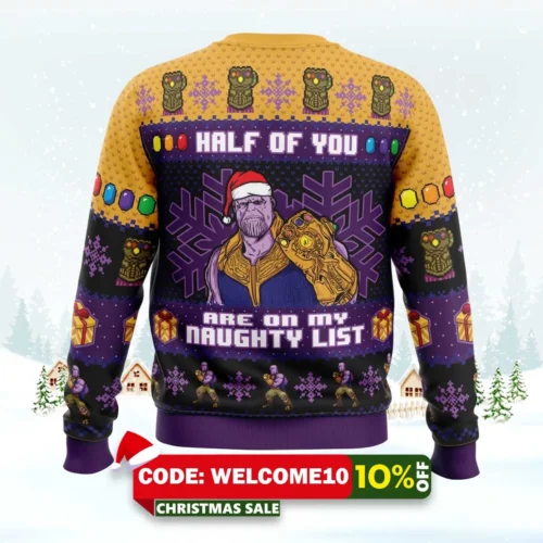 Half Of You Are On The Naughty List Thanos Marvel Ugly Christmas Sweater 1 half of you are on the naughty list thanos marvel ugly christmas sweater 2