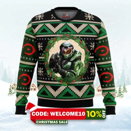 halo ugly christmas sweater 1