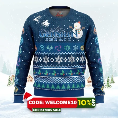 happy holidays genshin impact sweater 1