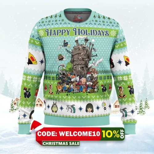 happy holidays studio ghibli sweater 1