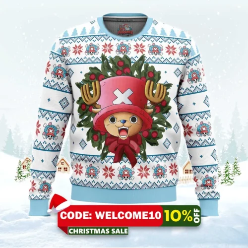 happy tony tony chopper one piece ugly christmas sweater 1