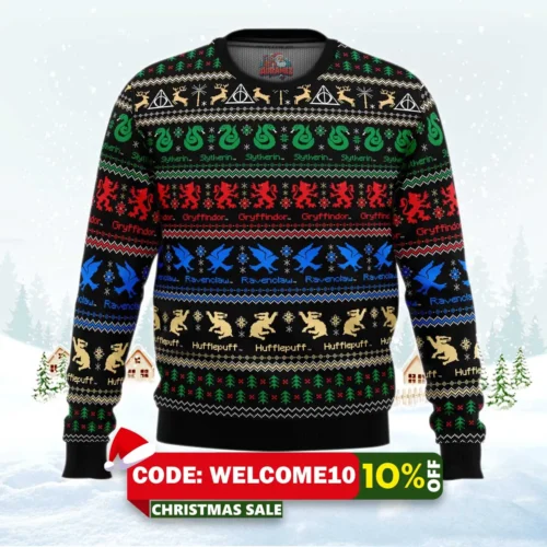 harry potter hogwarts houses ugly christmas sweater 1