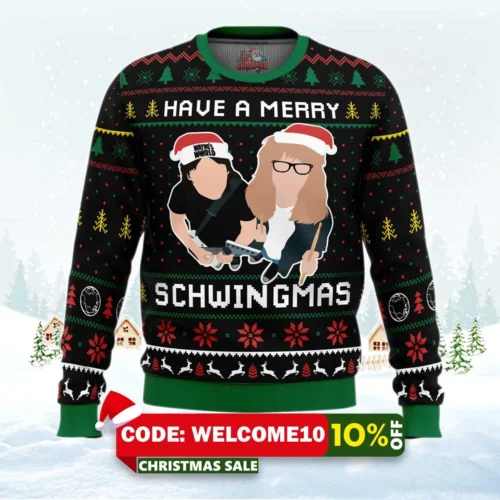 have a merry schwingmas wayne's world ugly christmas sweater 1