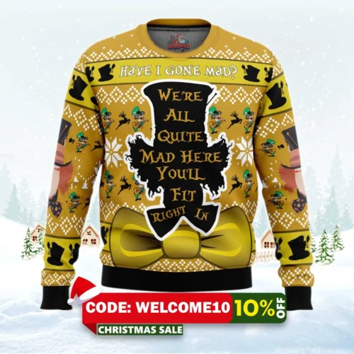 have i gone mad alice in wonderland ugly christmas sweater 1