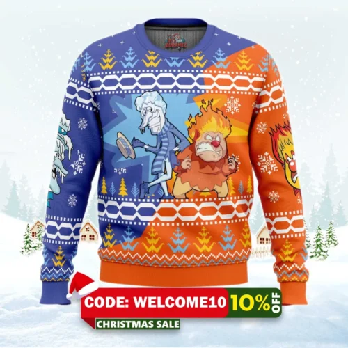 heat and snow miser the year without a santa claus ugly christmas sweater 1