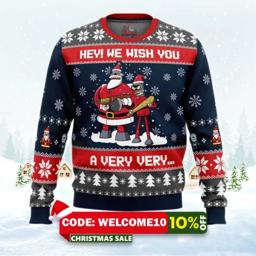 hey! we wish you a futurama ugly christmas sweater 1
