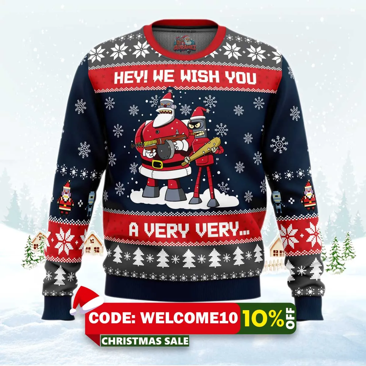 hey! we wish you a futurama ugly christmas sweater 1 hey! we wish you a futurama ugly christmas sweater 1