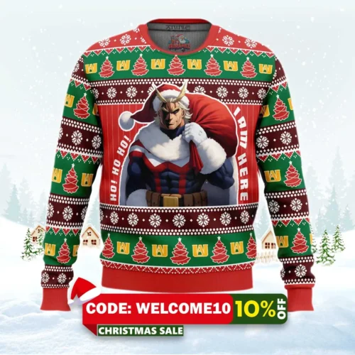 ho! ho ho! i am here my hero academia ugly christmas sweater 1