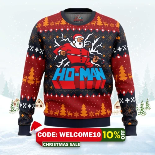 ho man santa claus ugly christmas sweater 1