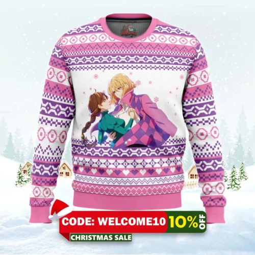 howl and sophie howl's moving castle ugly christmas sweater 1