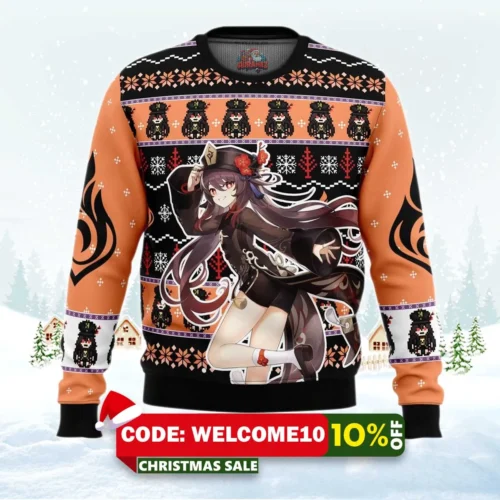 hu tao genshin impact ugly christmas sweater 1