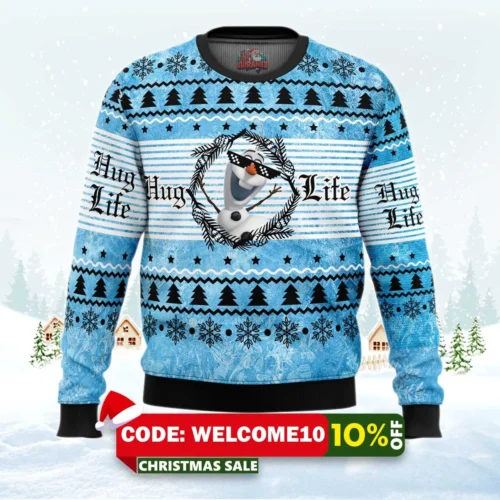 hug life olaf frozen ugly christmas sweater 1