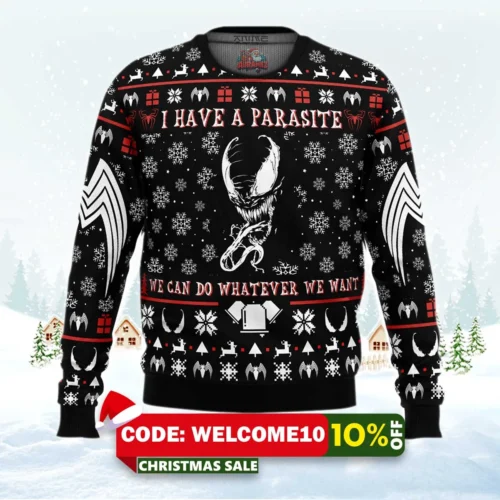 i have a parasite we are venom venom ugly christmas sweater 1
