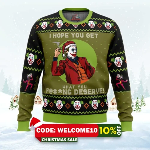 i hope you get what you deserve joker dc comics ugly christmas sweater 1