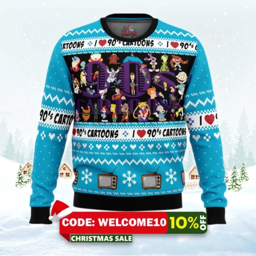 i love the 90s cartoons ugly christmas sweater 1