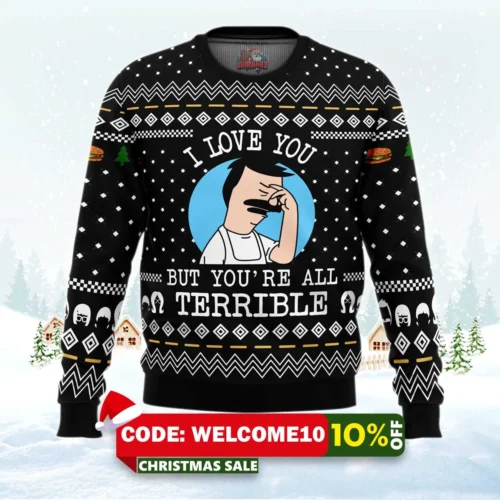 i love you but bob's burgers ugly christmas sweater 1