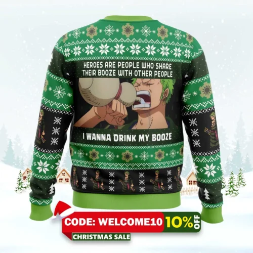 i wanna drink my booze zoro one piece ugly christmas sweater 2
