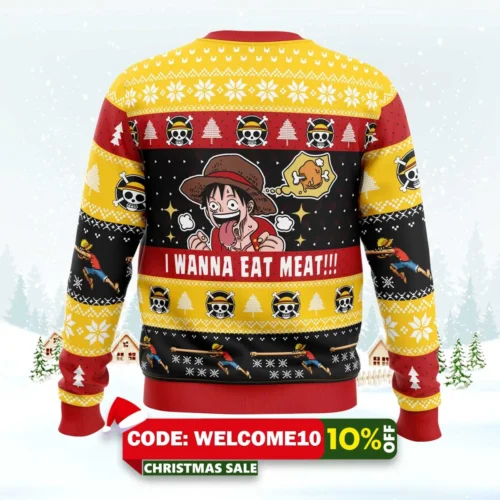 i want to eat meat luffy one piece ugly christmas sweater 2