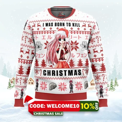 i was born to kill christmas elfen lied ugly christmas sweater 1