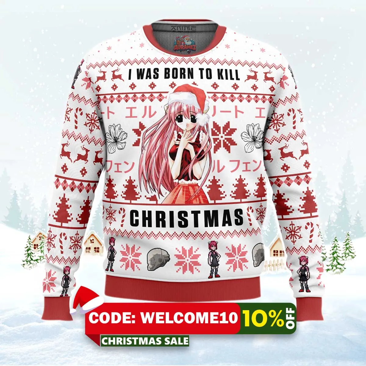 i was born to kill christmas elfen lied ugly christmas sweater 1 i was born to kill christmas elfen lied ugly christmas sweater 1