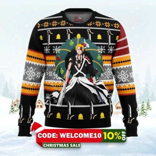 ichigo true bankai bleach ugly christmas sweater 1