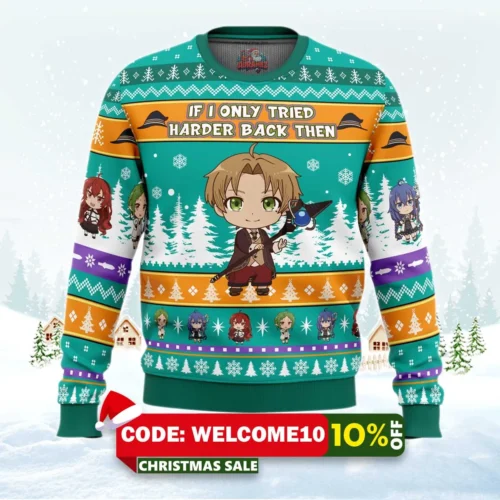 if i only tried harder mushoku tensei jobless reincarnation ugly christmas sweater 1