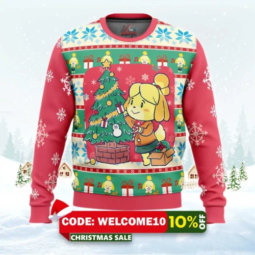 isabelle animal crossing ugly christmas sweater 1