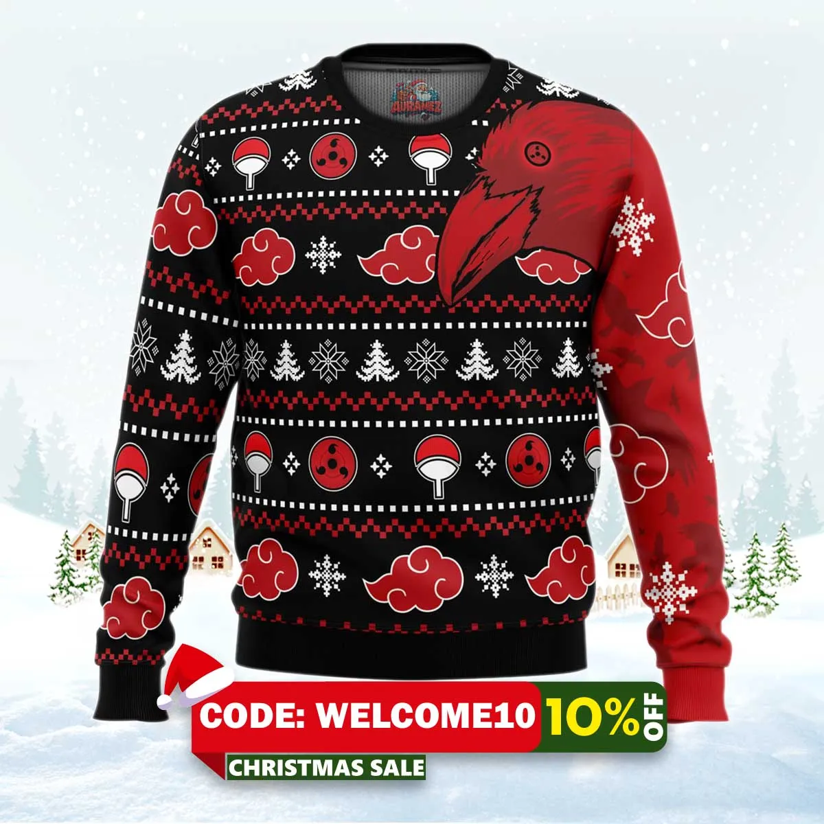 itachi crow akatsuki naruto ugly christmas sweater 1 itachi crow akatsuki naruto ugly christmas sweater 1