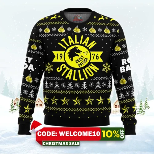 italian stallion balboa rocky ugly christmas sweater 1