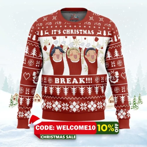 it's christmas break!!! the moron trio maid sama ugly christmas sweater 1