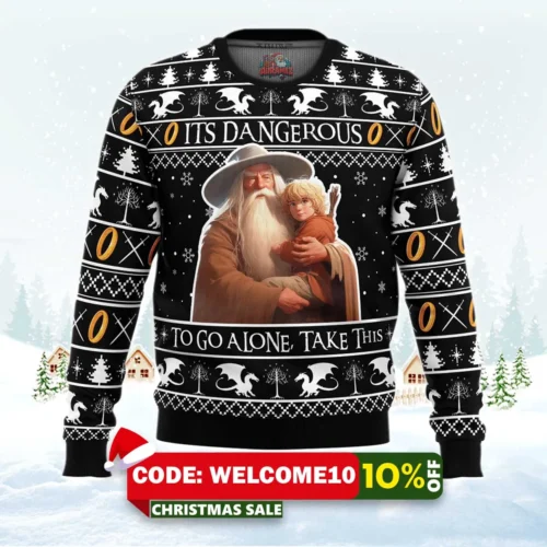 it's dangerous to go alone lord of the rings ugly christmas sweater 1