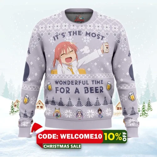 it's the most wonderful time for a beer miss kobayashi's dragon maid ugly christmas sweater 1