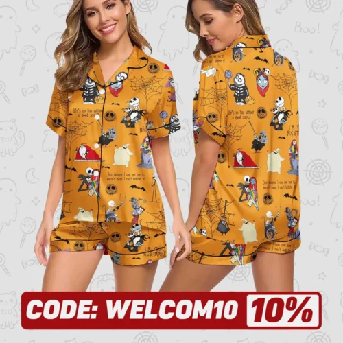 jack skellington satin pajamas short set nightmare before christmas shirt cute jack lounge matching pjs disneyland trip merch 3