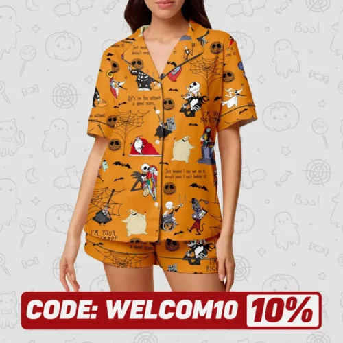 jack skellington satin pajamas short set nightmare before christmas shirt cute jack lounge matching pjs disneyland trip merch 4