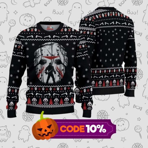 Jason Voorhees Ugly Christmas Sweater – Halloween Horror Holiday Knit