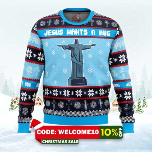 jesus wants a hug hellsing ugly christmas sweater 1