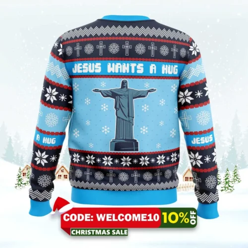 Jesus Wants A Hug Hellsing Ugly Christmas Sweater 1 jesus wants a hug hellsing ugly christmas sweater 2