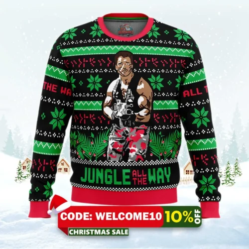 jungle all the way arnold schwarzenegger ugly christmas sweater 1