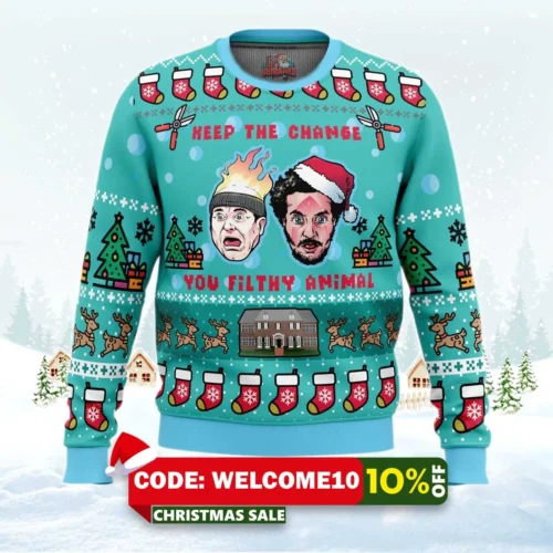 keep the change home alone ugly christmas sweater 1