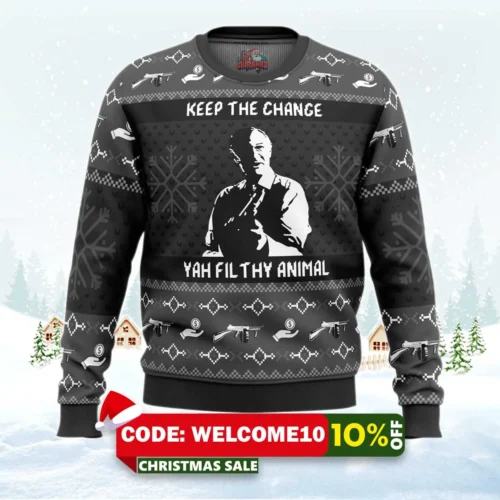 keep the change yah filthy animal home alone ugly christmas sweater 1
