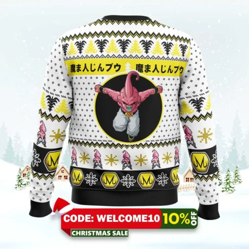 kid buu face dragon ball z ugly christmas sweater 2