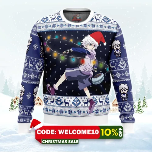 killua zoldyck v2 hunter x hunter ugly christmas sweater 1