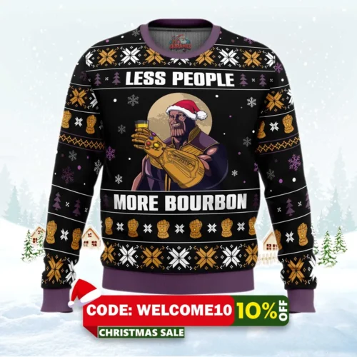 less people more bourbon ugly christmas sweater 1