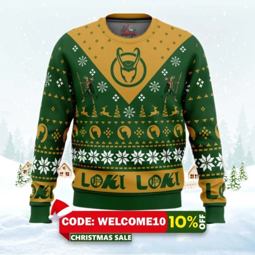 let earth receive her king loki marvel ugly christmas sweater 1